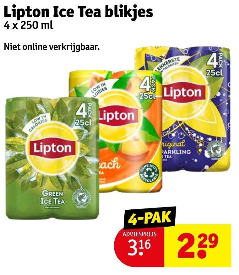 Lipton Ice Tea blikjes 4 x 250ml aanbieding bij Kruidvat