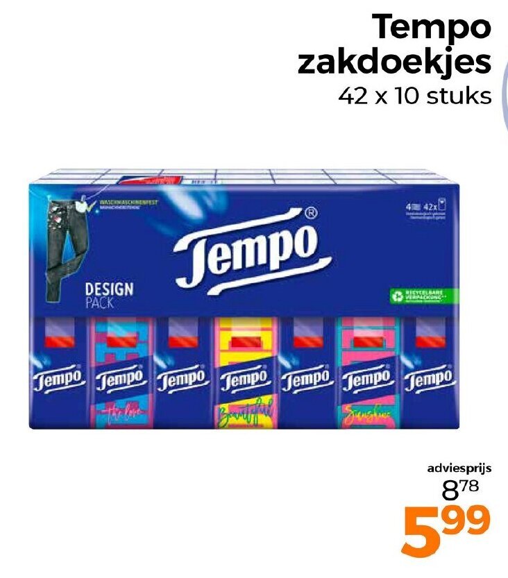 Trekpleister Tempo zakdoekjes 42 x 10 stuks aanbieding