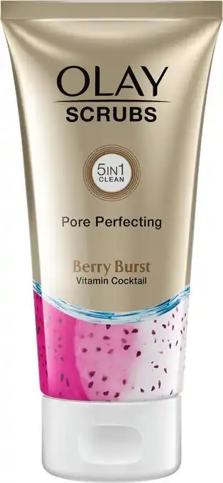 Bol.com Olay pore perfecting scrub berry burst - zachte scrub voor schitterende gloed met strawberry-extract en vitaminen b3 - b5 en aanbieding