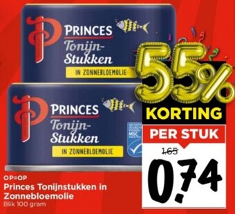 Vomar Voordeelmarkt Princes Tonijnstukken in Zonnebloemolie  100 gram aanbieding