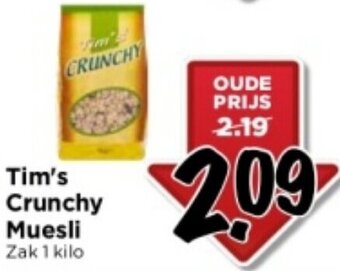 Vomar Voordeelmarkt Tim's Crunchy Muesli Zak 1 kilo aanbieding