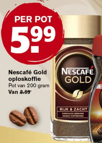 Hoogvliet Nescafé Gold oploskoffie Pot van 200 gram aanbieding