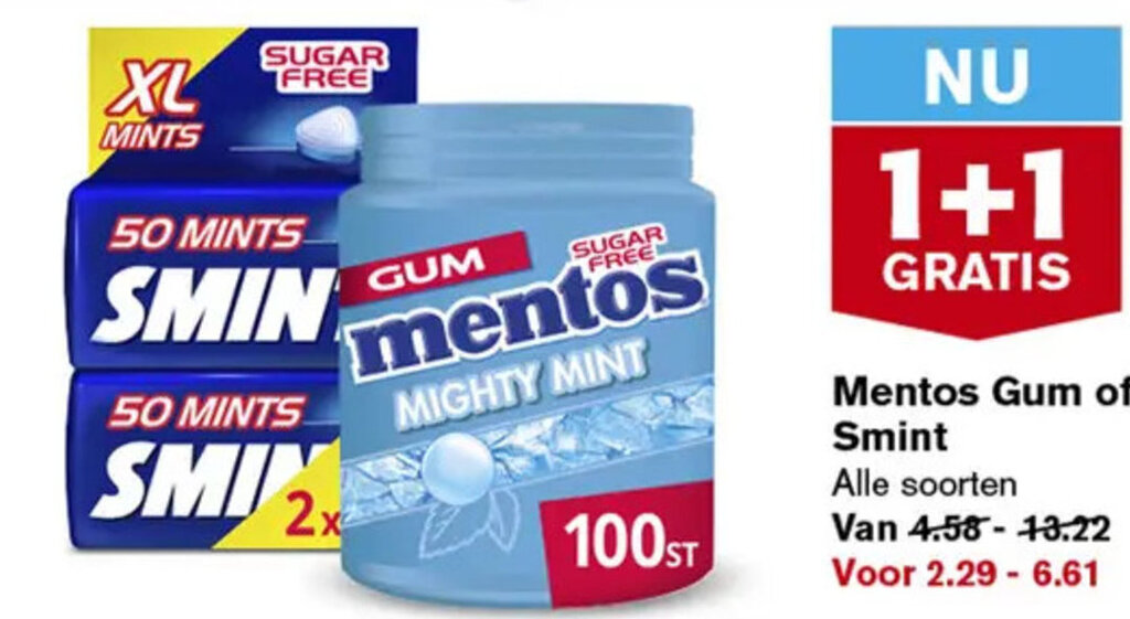 Hoogvliet Mentos Gum of Smint aanbieding