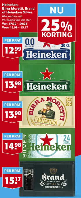 Hoogvliet Heineken, Birra Moretti, Brand of Heineken Silver aanbieding