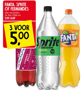 Jan Linders FANTA, SPRITE OF FERNANDES  1500ml aanbieding