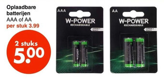 Wibra Oplaadbare batterijen AAA of AA aanbieding