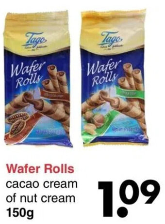 Wibra Wafer Rolls cacao cream of nut cream 150g aanbieding