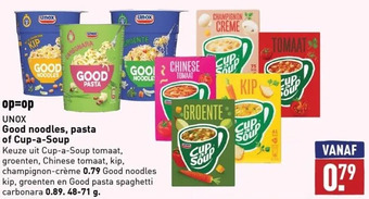 ALDI Keuze uit cup-a-soup tomaat, groenten, chinese tomaat, kip, champignon-crème 0.79 good noodles aanbieding