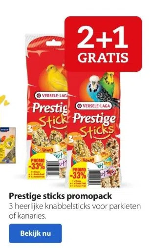 Boerenbond Prestige sticks promopack 3 heerlijke knabbelsticks voor parkieten of kanaries. aanbieding