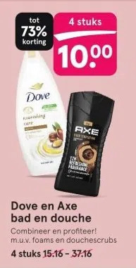 Etos Dove en axe bad en douche combineer en profiteer! m.u.v. foams en douchescrubs 4 stuks 15.16-37.16 aanbieding
