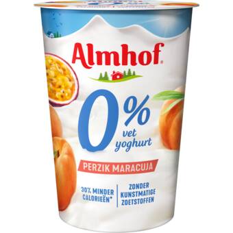 Dekamarkt Almhof yoghurt 0% vet perzik maracuja aanbieding