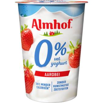 Dekamarkt Almhof yoghurt 0% vet aardbei aanbieding