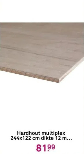 Karwei Hardhout multiplex 244x122 cm dikte 12 mm exterieur verlijmd aanbieding