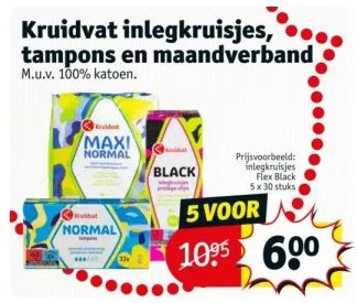 Kruidvat Kruidvat inlegkruisjes, tampons en maandverband aanbieding