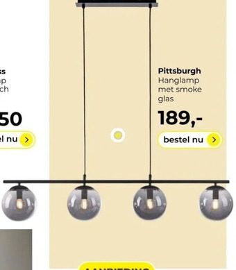 Lampidee Pittsburgh hanglamp met smoke glas aanbieding