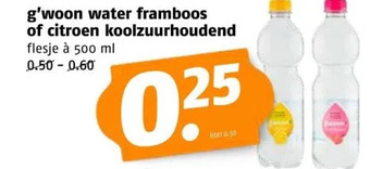 Poiesz G'woon water framboos of citroen koolzuurhoudend aanbieding