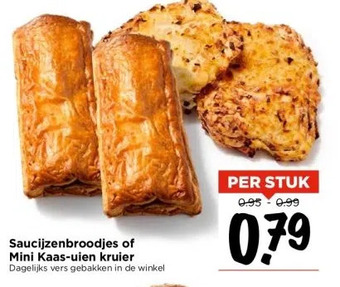 Vomar Voordeelmarkt Saucijzenbroodjes of mini kaas-uien kruier dagelijks vers gebakken in de winkel aanbieding