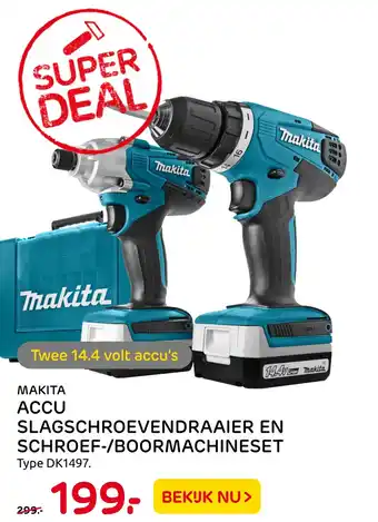 Praxis Makita Accu Slagschroevendraaier En Schroef-/Boormachineset Type Dk1497. aanbieding