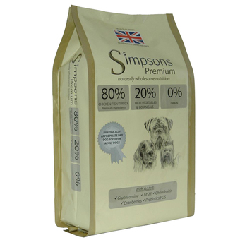 Zooplus 12kg 80/20 gemengd vlees & vis simpsons premium hondenvoer aanbieding