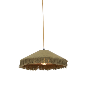 Lampenlicht.nl Retro hanglamp groen velours met franjes - frills aanbieding