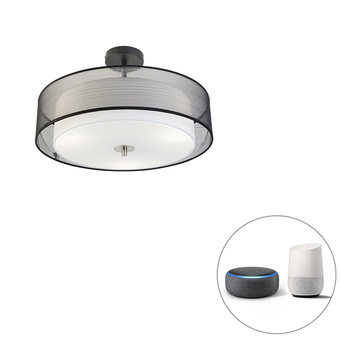 Lampenlicht.nl Smart plafondlamp zwart met wit 50 cm incl. 3 wifi a60 - drum duo aanbieding