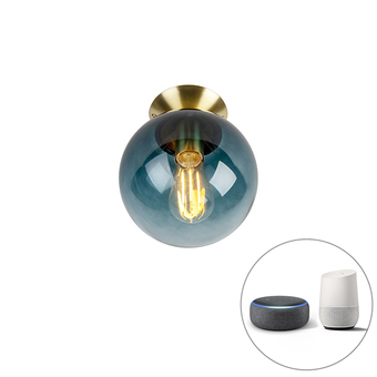 Lampenlicht.nl Smart plafondlamp messing met oceaanblauw glas incl. wifi st64 - pallon aanbieding
