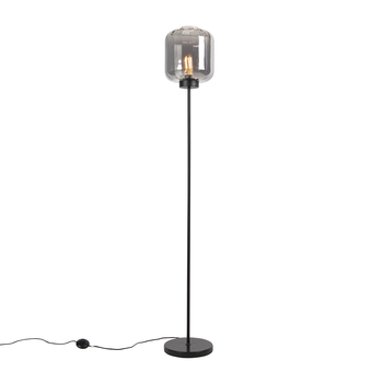 Lampenlicht.nl Smart vloerlamp zwart met smoke glas incl. wifi st64 - qara aanbieding