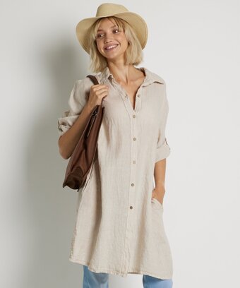 terStal Dames linnen lange blouse beige in maat aanbieding