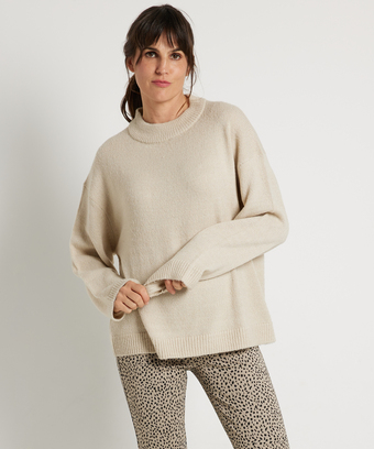 terStal Dames wijde trui turtleneck beige in maat aanbieding