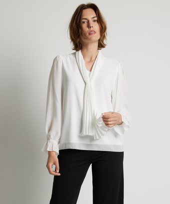 terStal Dames blouse plisse sjaal wit in maat aanbieding