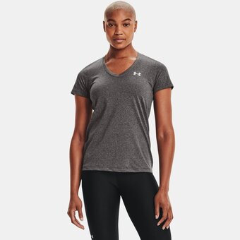 Under Armour Damesshirt under armour tech met v-hals carbon heather / metalen zilver xl aanbieding