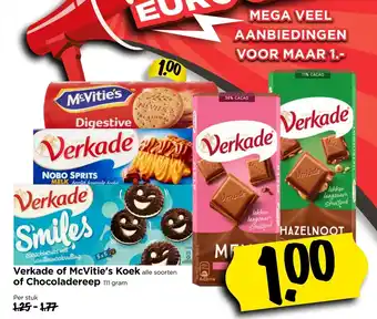 Vomar Voordeelmarkt Verkade of McVitie's koek of Chocoladereep 111g aanbieding