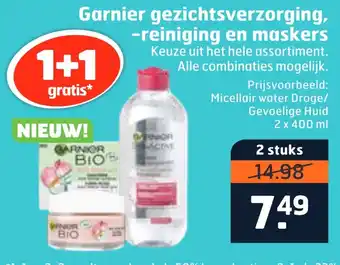 Trekpleister Garnier gezichtsverzorging, -reiniging en maskers 400ml aanbieding