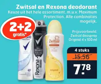 Trekpleister Zwitsal en rexona deodorant 100ml aanbieding