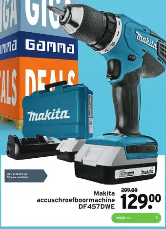 GAMMA Makita accuschroefboormachine DF 457DWE aanbieding