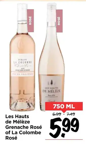 Vomar Voordeelmarkt Les Hauts de Meleze Grenache Rose of La Colombe Rose 750ml aanbieding