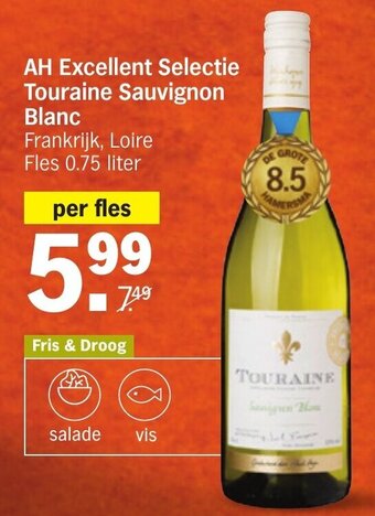 Albert Heijn AH Excellent Selectie Touraine Sauvignon Blanc Fles 0.75 liter aanbieding