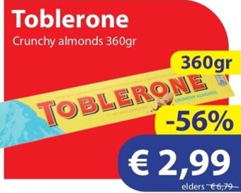 Die Grenze Toblerone Crunchy almonds 360gr aanbieding