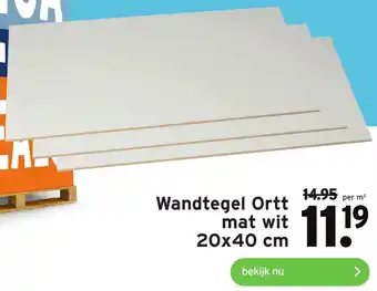 GAMMA Wandtegel Ortt mat wit 20x49 cm aanbieding