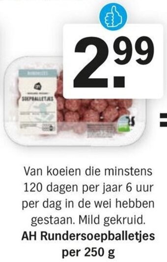 Albert Heijn AH Rundersoepballetjes per 250 g aanbieding