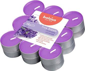 Intratuin Bolsius geurkaars true scents lavendel paars 4 uur 18 stuks aanbieding