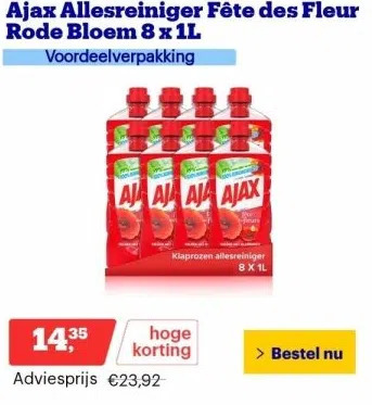 Bol.com Ajax allesreiniger fête des fleur rode bloem 8 x 1l aanbieding