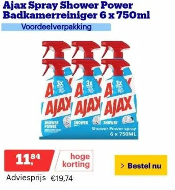 Bol.com Ajax spray shower power badkamerreiniger 6 x 750ml aanbieding
