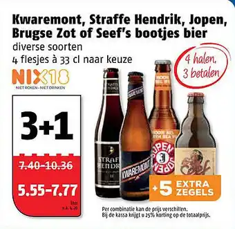 Poiesz Kwaremont, Straffe Hendrik, Jopen, Brugse Zot of Seef's bootjes bier aanbieding