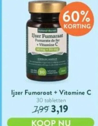 Holland & Barrett Ijzer Fumaraat + Vitamine C 30 tabletten aanbieding