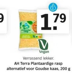 Albert Heijn Ah terra plantaardige rasp alternatief voor goudse kaas, 200 g aanbieding