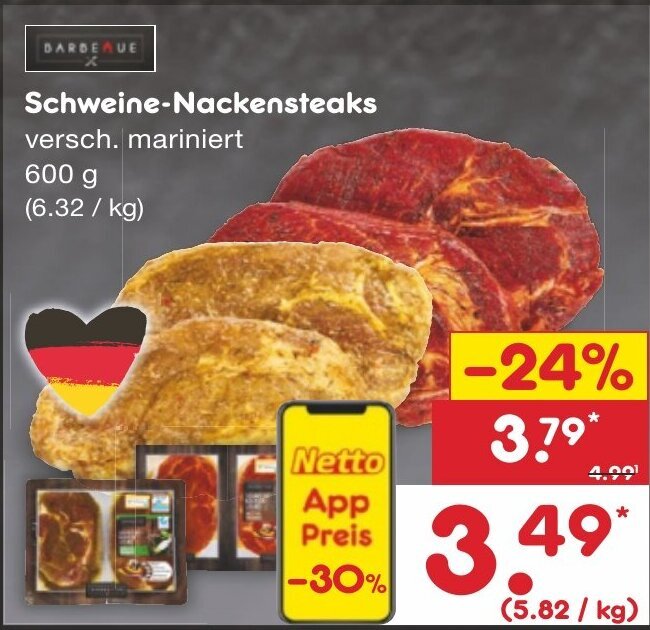 Schweine-Nackensteaks 600g aanbieding bij Netto Marken-Discount DE