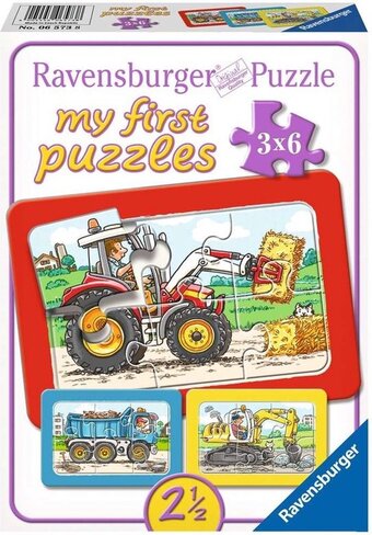 Bol.com Ravensburger graafmachine, tractor en kiepauto- my first puzzels -3x6 stukjes - kinderpuzzel aanbieding