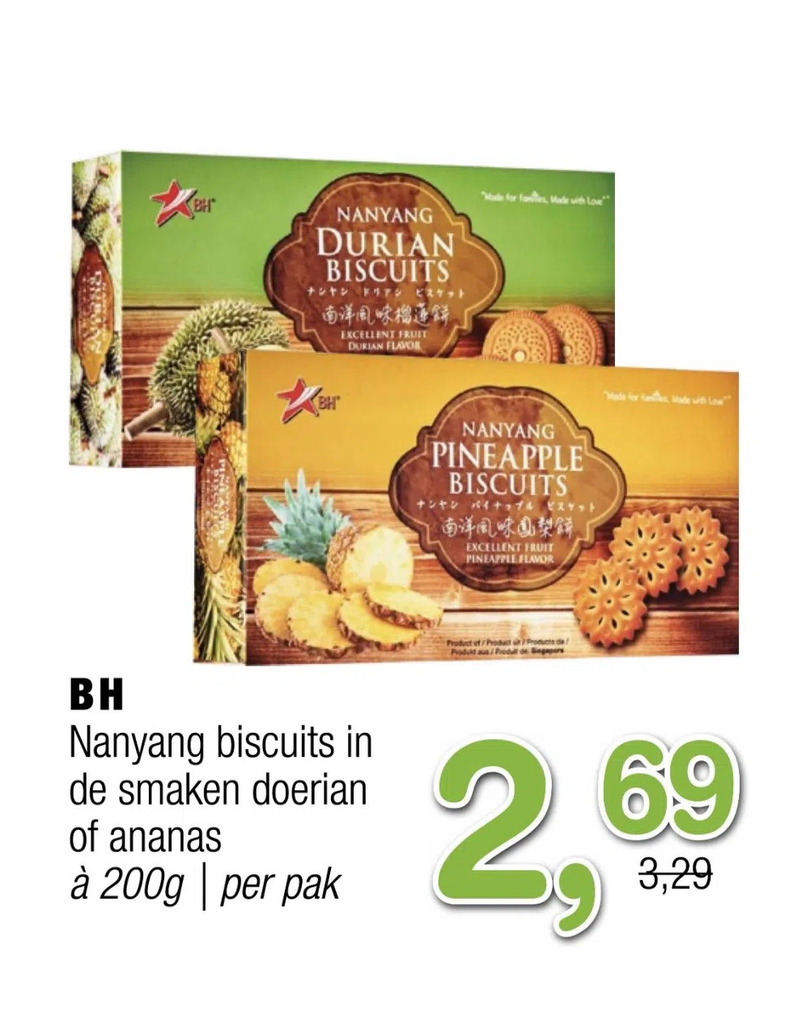 Amazing Oriëntal Bh nanyang biscuits in de smaken doerian of ananas aanbieding