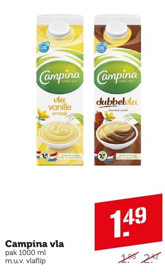Coop Campina vla 1000 ml aanbieding